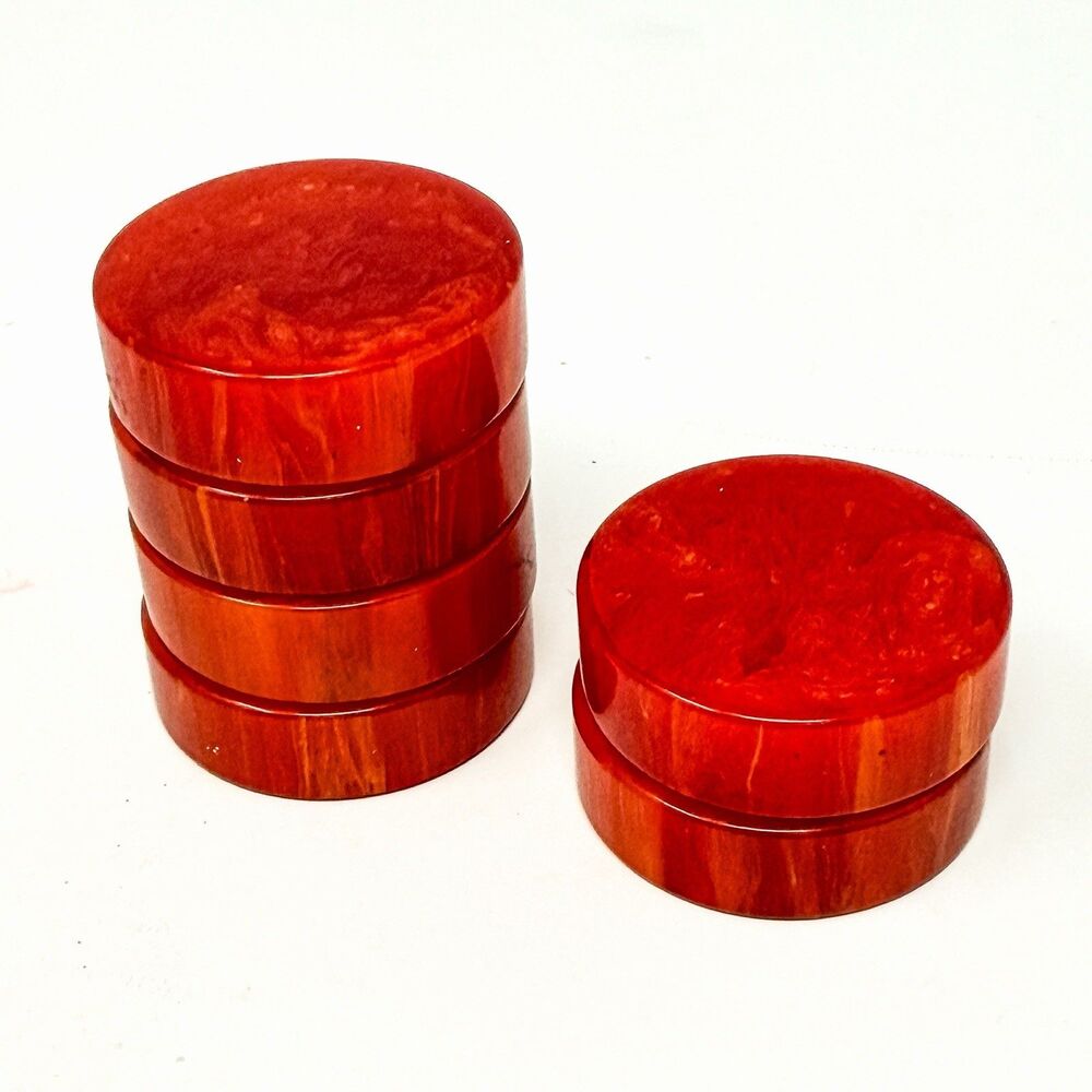 Vintage Crisloid Bakelite Catalin Backgammon Checkers Red Swirl 1.25” Set 6
